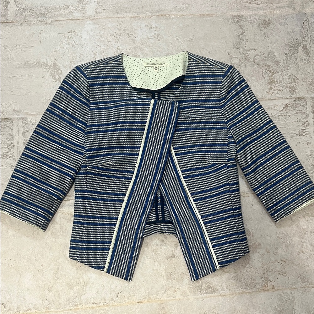 Rebecca Minkoff Ella Striped Tweed Leather Trim Jacket - xs